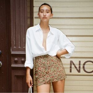 Realisation Par Cookie Silk Crepe Floral Mini Skirt Dahlia Brown Tan